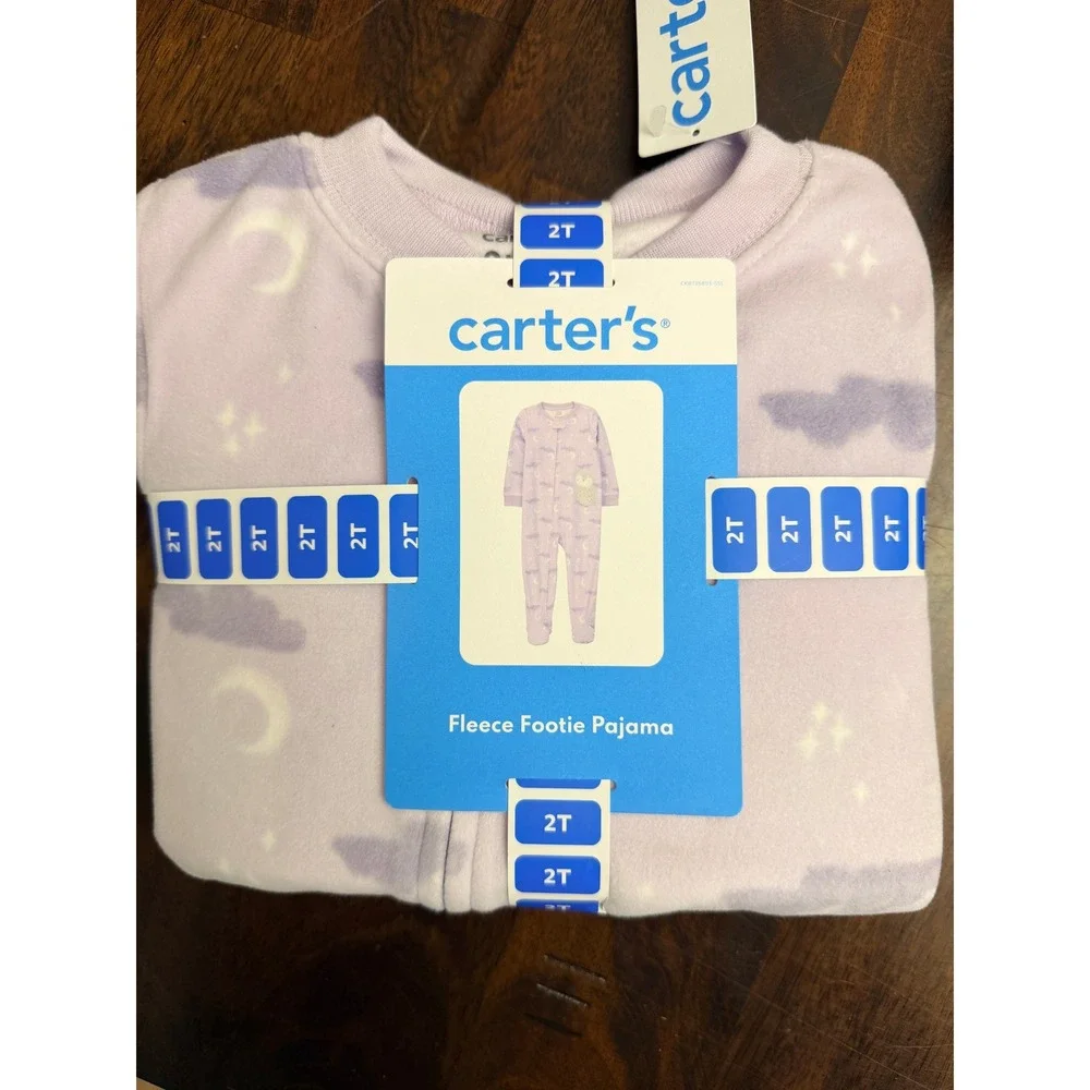 Carter's Fleece Footie Pajama Toddler 2T Purple Owl Moon NWT
